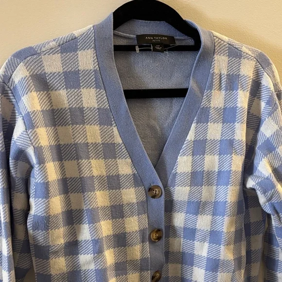 Ann Taylor Blue and White Checkered Cardigan - Picture 4 of 4
